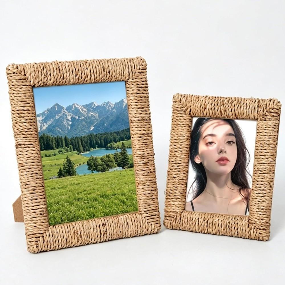 Cornice Portafoto in Rattan 4×6 / 5×7 pollici Cornice Portafoto Artigianale in Rattan Rustico Stile Boho Cornice Portafoto Naturale da Tavolo Decorazione per la Casa