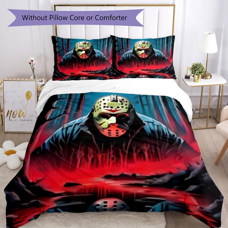 3pcs Duvet Cover Set (1*Duvet Cover + 2*Pillowcase, Without Core), Jason Voorhees Print Soft All‑Season Bedding Set, Home Bedroom Decor Gift