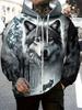 Mens Full Zip Hooded Wolf Graphic Drawstring Hood Side Pockets Lightweight Outerwear Sports Gym Long Sleeve Oversize Sweatshirt