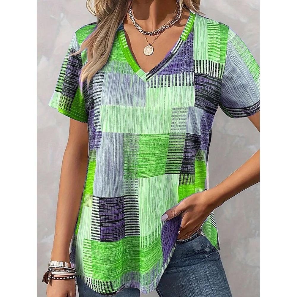 Women's T-Shirt Blouse Graphic Bohemia Vintage Western Short Sleeved V-Neck Regular Tops Daily Print Tee Apricot Summer Spring