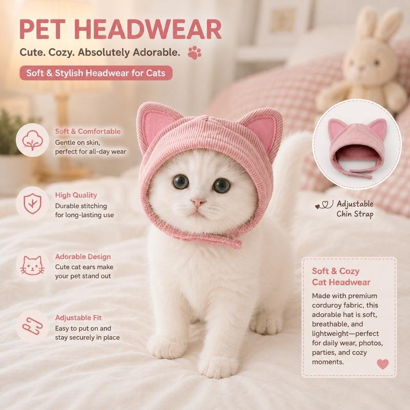 Süße Katzenohr Haustierhut Weiches Corduroy Verstellbarer Kinnriemen Kätzchen Kopfbedeckung Foto Requisite Party Cosplay Zubehör für Kleine Katzen
