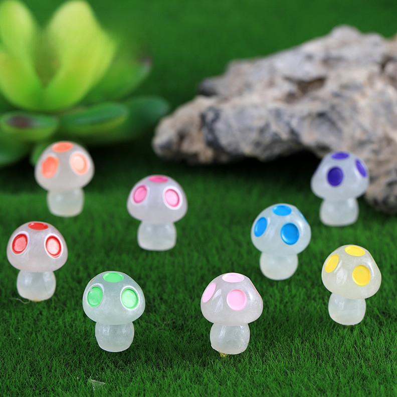 Vibrant Glo-in-the-dark Resin Mushroom Figurines Cute Garden Miniatures Wholesale