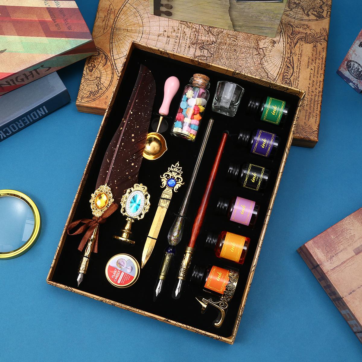 

Набор ретро перьевых ручек для макания, подарочная коробка, подарок ко Дню учителя, подарок на выпускной студенту, перьевая ручка для практики написания иероглифов 0.5mm темно-коричневого