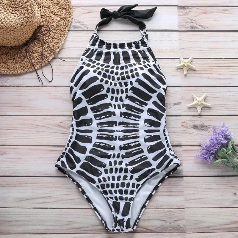 XXL Large Size Swimwear One Piece Swimsuit Women 2023 High Neck Monokini Bandage Bathing Suit Halter Bodysuit Bather Beachwear