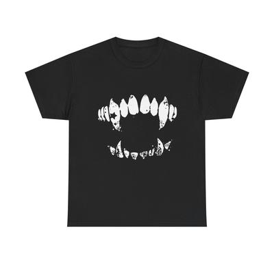 Vintage Vampire Fangs Graphic T-Shirt, Distressed Grunge Teeth Tee, Gothic Horror Aesthetic Shirt, Dark Streetwear Gift
