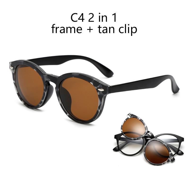 

6 In 1 Black Polarized Clip-On Round Oval Plastic Frame With 5 Pcs Clip On Polarized Sunglasses Magnetic Glasses Male Optical SHOW AS PICTURE