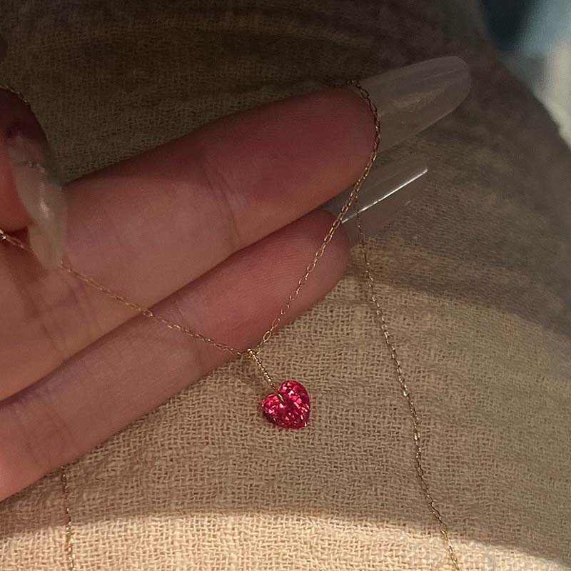 Vintage Red Zircon Heart Pendant Necklace for Women Girls 2025 New Fashion Gold Color Thin Chain Neckalces Wedding Zircon Gifts
