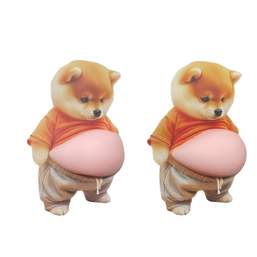 Dog 3D Shiba Inu Belly Sticker - Cute Puppy Wearing Orange Outfit with Soft Pink Background, Silicone Self-adhesive