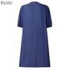 ZANZEA Women Casual V-Neck Loose Summer Short Sleeve Dress