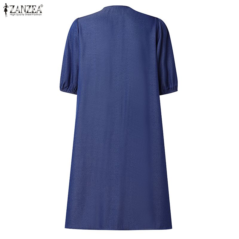 ZANZEA Women Casual V-Neck Loose Summer Short Sleeve Dress