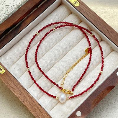 Freshwater Pearl Red Spinel Necklace Clavicle Chain Pearl Necklace