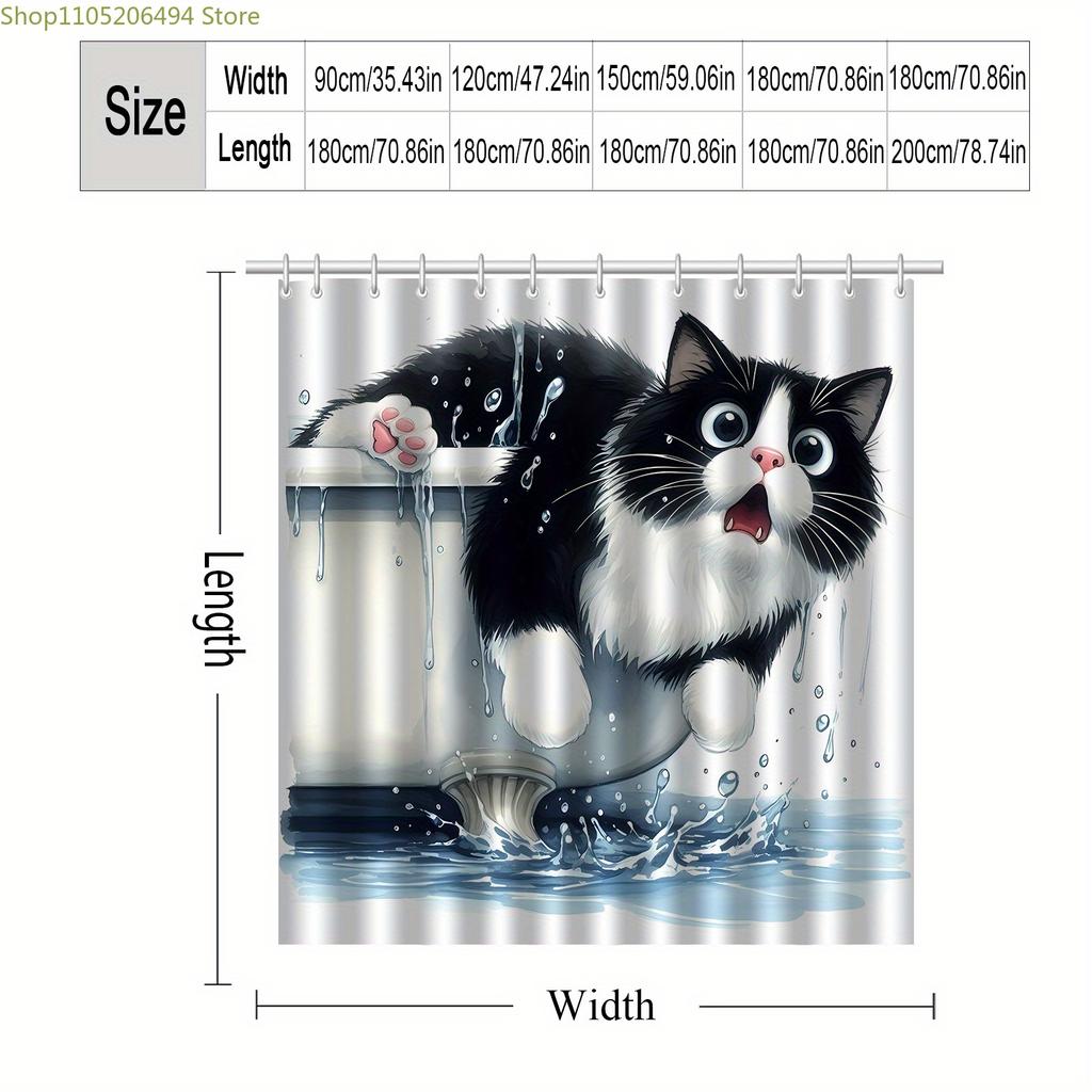 Jit1pc Bathtub Cat Pattern Print Shower Curtain, High-End Elegant And Convenient Installation Bathroom Curtain, Suitable for H