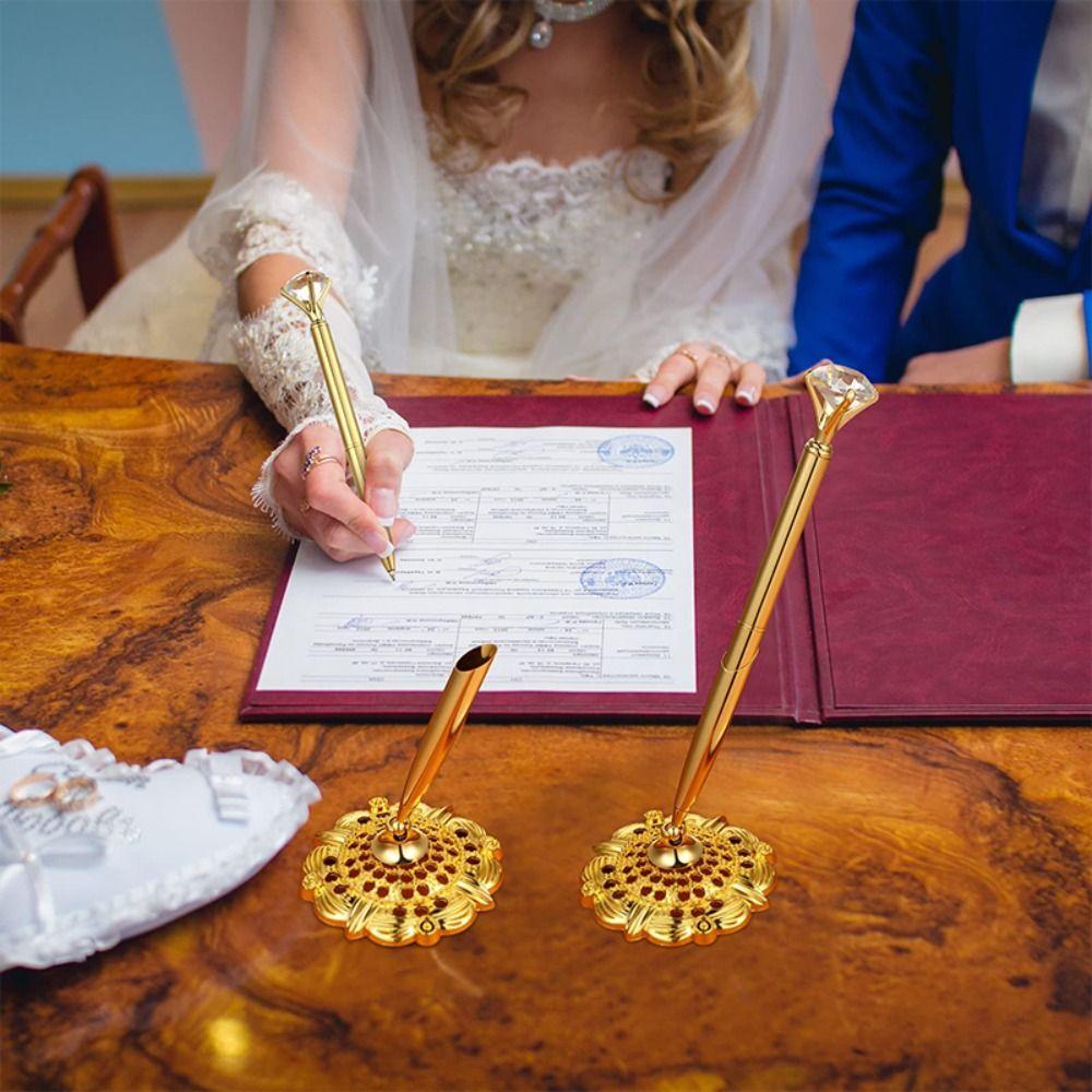 Wedding Decor Reception Desk Pen Attached Base Metal Pen Stand Holder  Guest Book