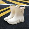 Women's Mid-calf Rain Boots with Anti-wear Edge Lightweight Wading Shoes Kitchen Rubber Shoes