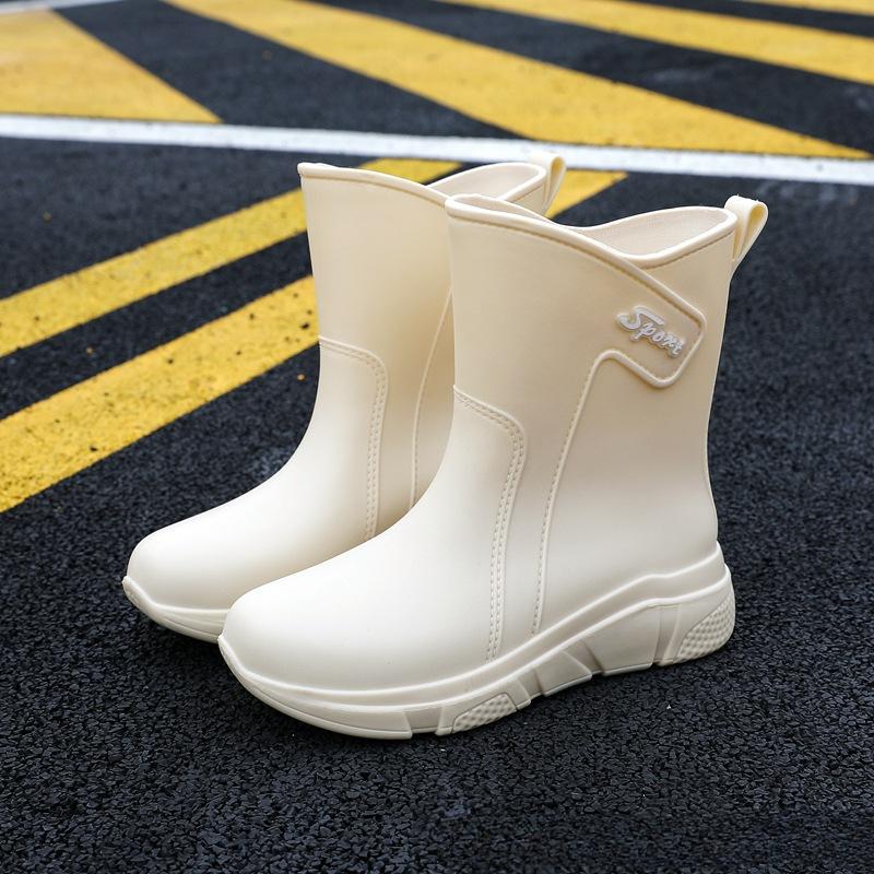 Women's Mid-calf Rain Boots with Anti-wear Edge Lightweight Wading Shoes Kitchen Rubber Shoes