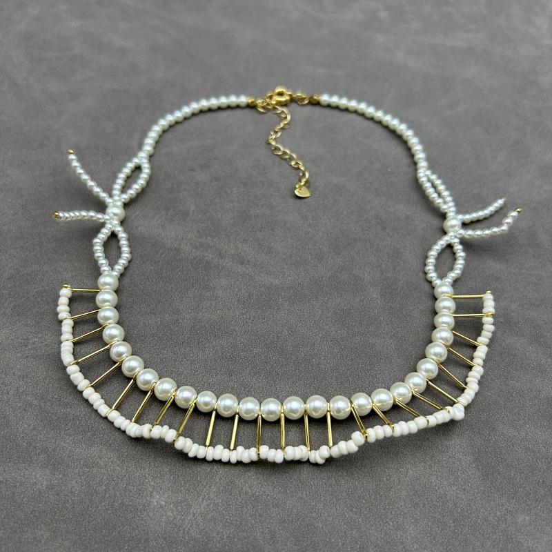 

Японское и корейское высококлассное плиссированное жемчужное ожерелье: Женский элегантный, простой, роскошный модный чокер