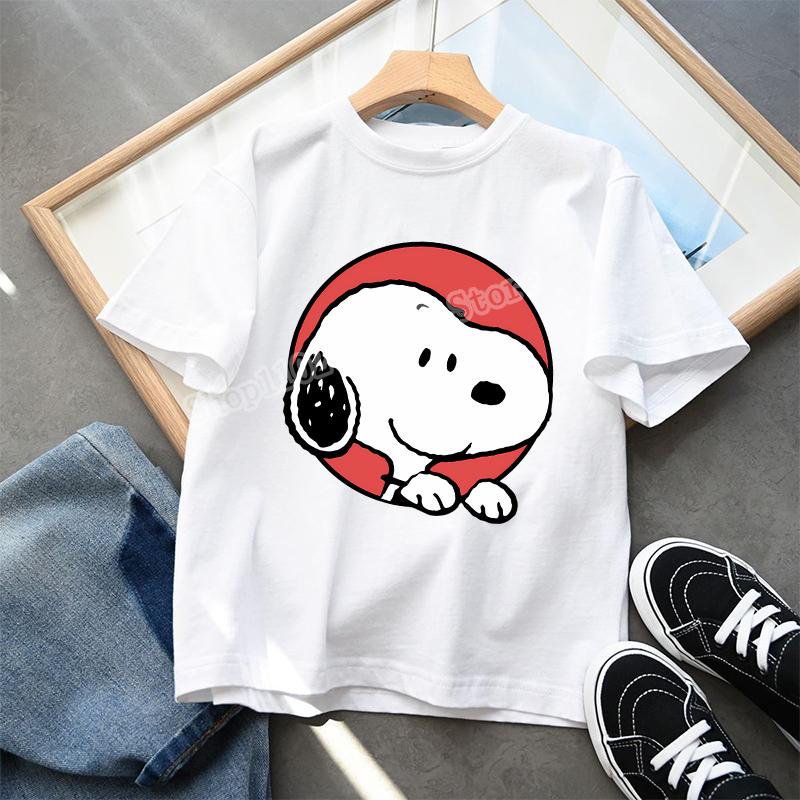 Snoopys Child Short Sleeve Tshirt Boys Girls Summer Casual Round Neck Tops Anime Character Print Pullover Kids Birthday Gifts