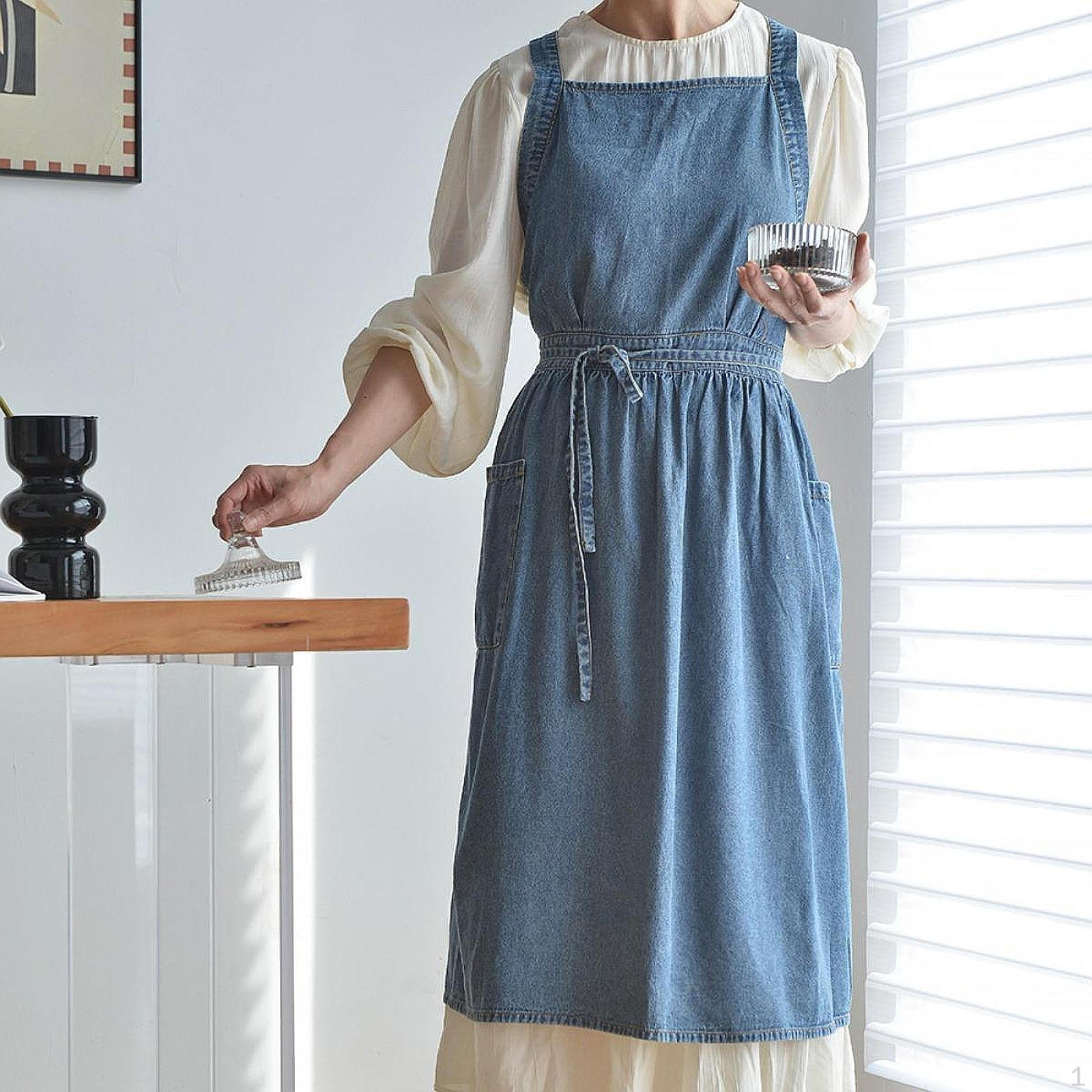 

Джинсовый фартук с карманами, перекрещенной спинкой, сверхпрочный, удобный, рабочая одежда, рабочий, регулируемый для