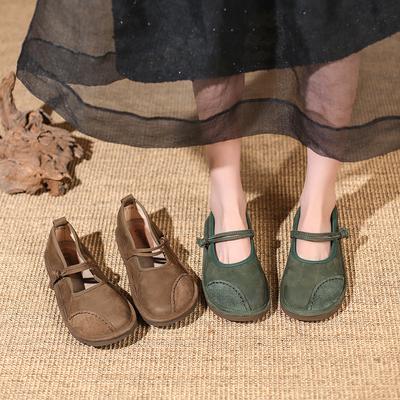 Retro Mary Janes Flat Shoes for Women Fashion Patchwork Shallow Casual Flats Plus Size Ladies Spring Autumn Soft Leather Loafers