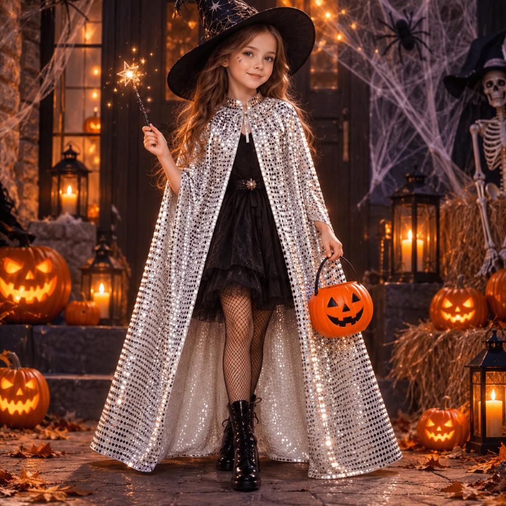 Vintage Glanzende Pailletten Cape Fantasy Glanzende Mantel Nieuwe Halloween Cosplay Gewaad Feest