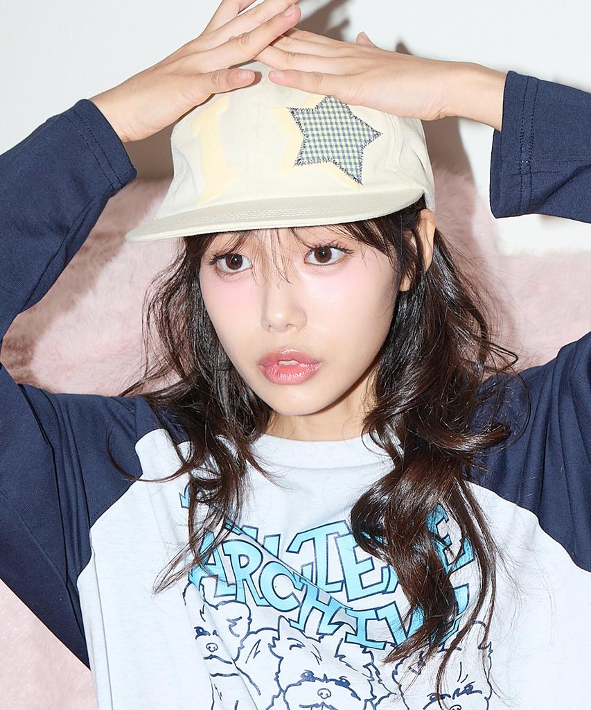 WAIKEI Yk Check Applique Ball Cap Light Yellow