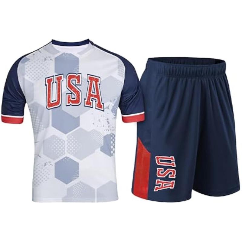 Fan Soccer Jersey for Men World Cup Soccer Jersey Flag 2 Piece Jersey Set Argentina, Mexico, USA L