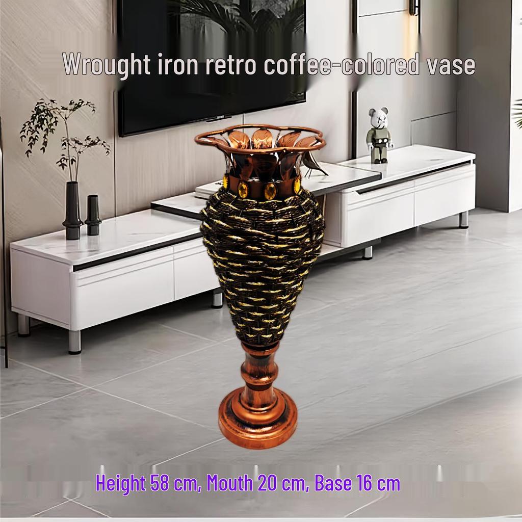 Nordic Large Resin Rattan Vase for Dried Flowers - Ceramic Look, Iron Art Floor Decoration.