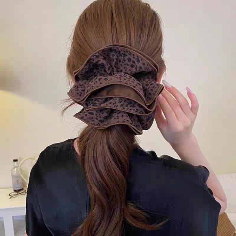 New 2025 Women's Leopard Print Double Layer Elastic Hair Tie Scrunchie Bun/Ponytail Holder