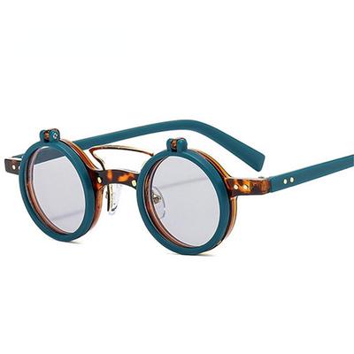 Ins moda popolare piccolo rotondo punk doppi ponti occhiali da sole da donna retrò flip tonalità delle lenti UV400 uomo rivetti occhiali da sole