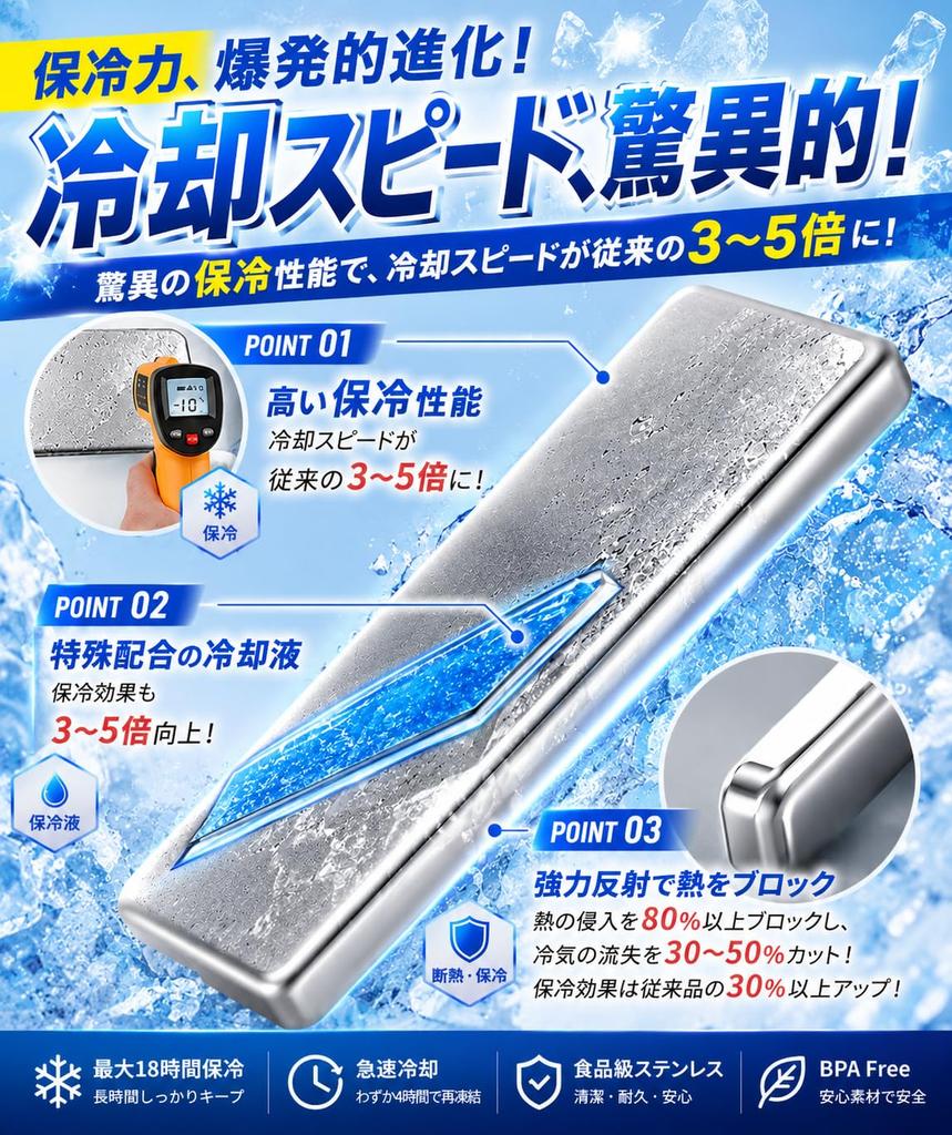 Ice pack, long-lasting, strong, made of stainless steel, for lunch