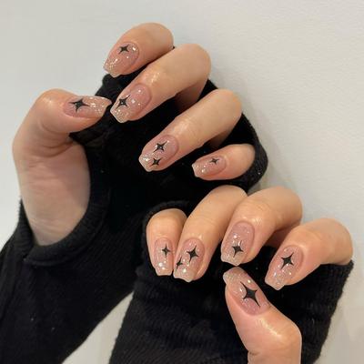 24 Pieces Short Manicure Fake Nails Wear Nail Nail Stickers Nail Pads Flash Nail Pads