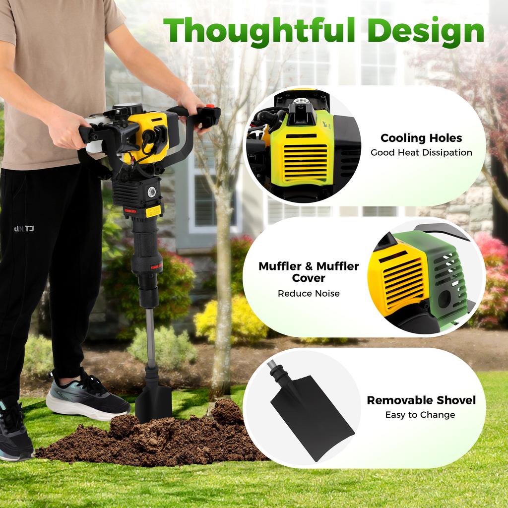 Portable 52CC Gas Tree Digger,1500/min Hammering 2-Stroke Engine for Tree Planting,Landscaping,Nursery & Fence Post Installation