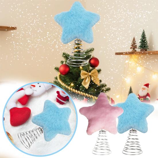 Star Tree Topper Furry Star Christmas Treetop Ornaments for Winter