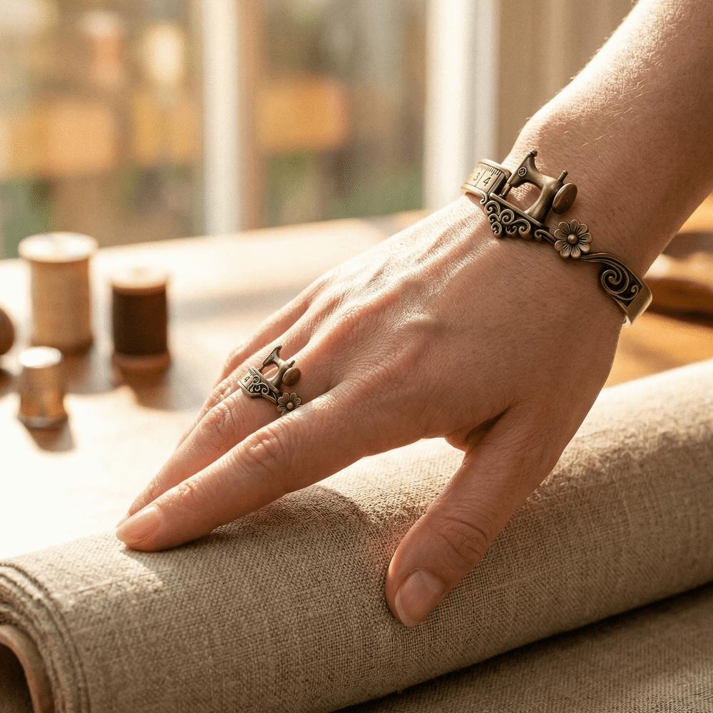 Elegant Sewing Machine Bracelet Metal Finger Ring New Adjustable Cuff Bracelet  Daily
