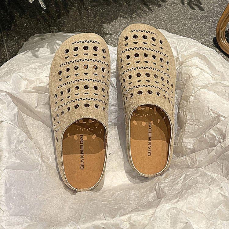 Hollow Bag Head Half Slippers Women's Summer 2025 Boken New Outer Wear Thick-soled Casual Cool Slippers Versatile Soft Bottom