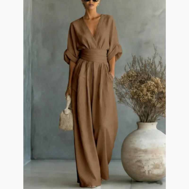Novo Macacão Elegante com Decote em V para Mulheres com Cintura Marcada para a Primavera/Verão, Oferecido em Várias Cores
