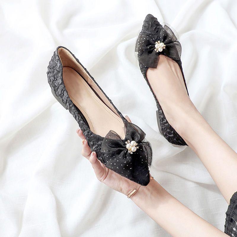 

Fashion Lace Pearl With Bow Pointed Toe Women s Flat Shoes Popular Social Elegant 2025 Trend Korean Style Fashionable Ladies Footwear 35