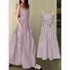 Cross-Border European and American Summer New Striped Spaghetti Strap Dress for Women, Elegant Waist-Cinching Off-Shoulder Tube Top Long Dress