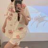 Summer pajamas women's short-sleeved shorts cardigan set cool imitation cotton cartoon loose women's loungewear