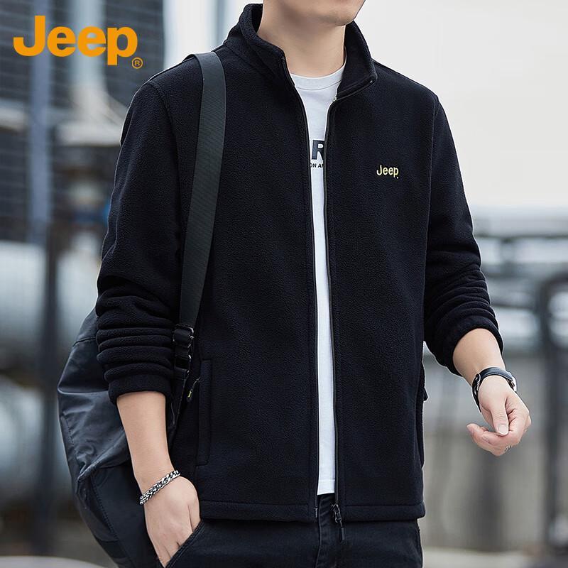 Jeep Men's Autumn/Winter Fleece Stand-Collar Cardigan