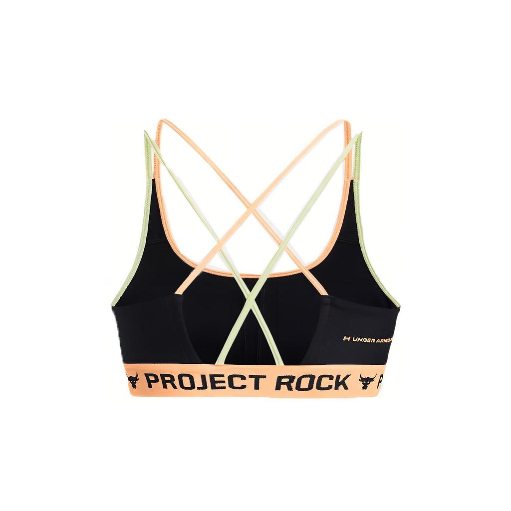 Under Armour Project Rock Potištěná sportovní podprsenka se střední podporou s kříženými zády Dámské spodní prádlo Mořsky modrá 1377953-722