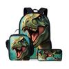 New Dinosaur Pattern Three Piece Set Backpacks for Boy and Girls Best Gifts 2D Flat Cartoon School Backpack for Children