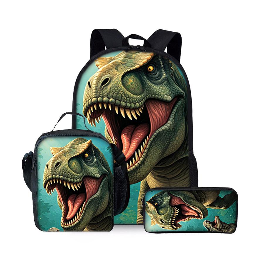 Nieuwe Dinosaurus Patroon Drie Delige Set Rugzakken voor Jongens en Meisjes Beste Cadeaus 2D Platte Cartoon Schoolrugzak voor Kinderen