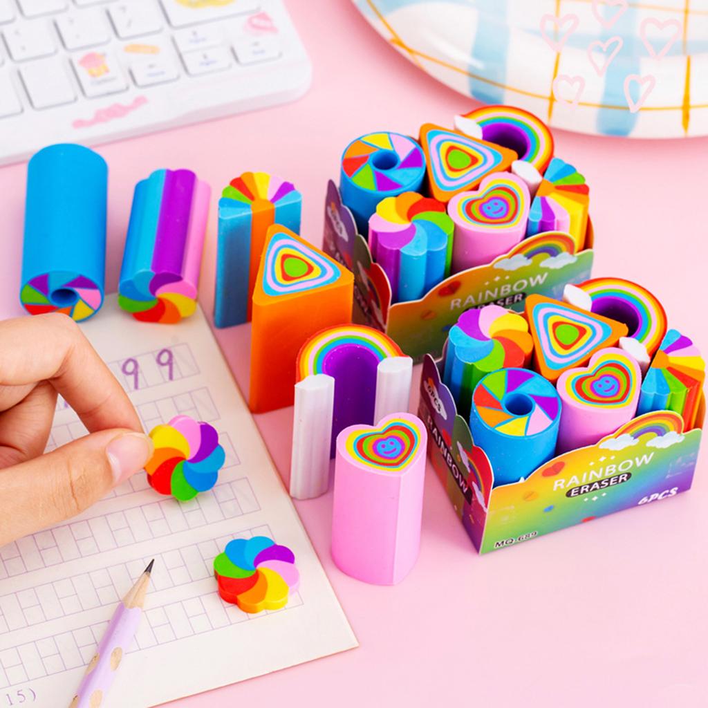 6 Pcs Love Heart Painting Eraser Creative Pencil Erasers Rainbow Erasers School Accessories for Schoolwork Art Projects