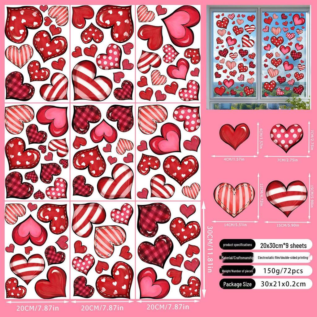 Kunshangpin Heart Diamond Double-Sided Glass Sticker - Removable & Adhesive-Free