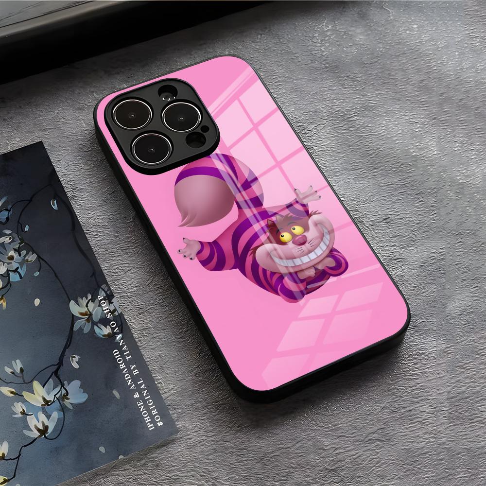 C-Cheshire Cat Cool Phone Case For IPhone 17 Air 16 E Pro Max 15 14 13 Mini 12 Pro 11 Max Plus Black Glass Cover