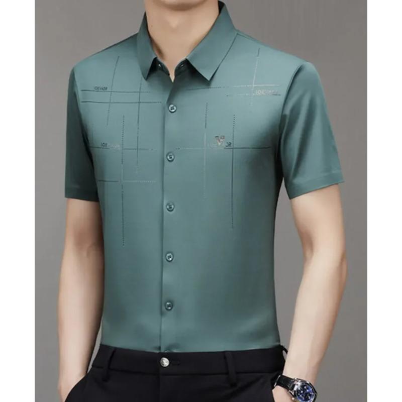 Men's Ice Silk Business Shirt Short Sleeve Anti-wrinkle Iron-free Seamless Shirt Highly Elastic Comfortable Wear Gift for Man