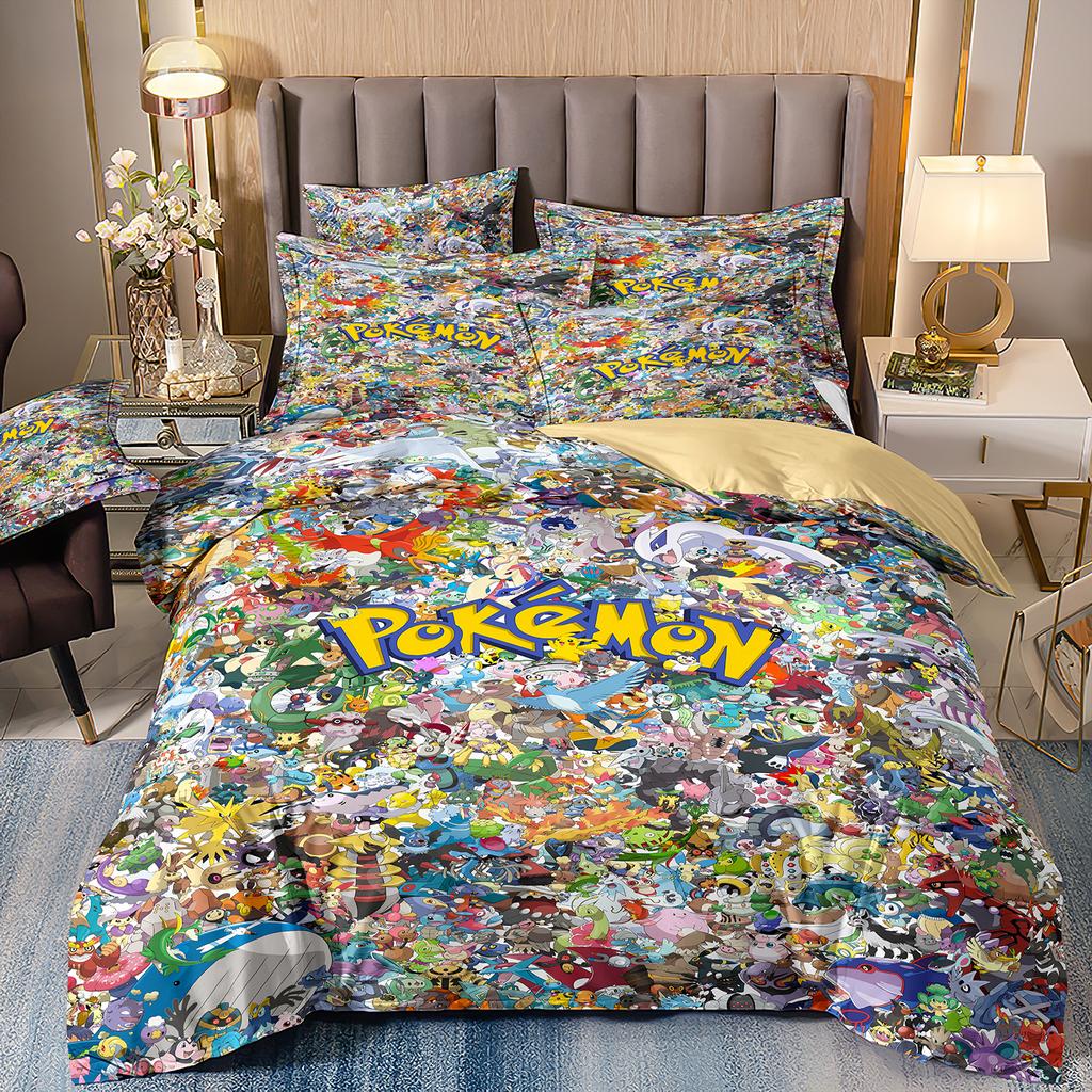 Pokemon 3D Pikachu Quilt Cover Anime Printed Bedding for children boys girls adults Kids Bedding Set Holiday Gift