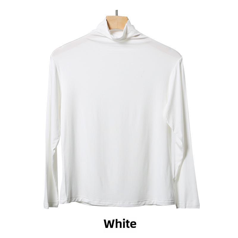 Korean Half-High Collar Slim Fit Modal T-Shirt - Long-Sleeve Solid Color Top