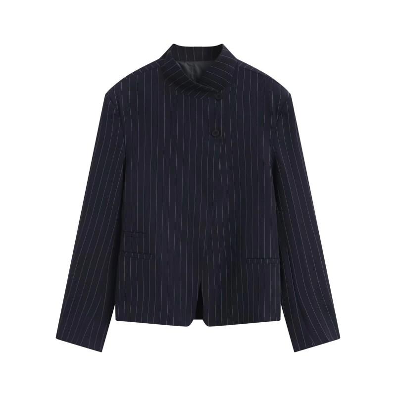 TAOP Dámský Ležérní Minimalistický Blazer s Vysokým Límcem Jednobarevný Dlouhý Rukáv Kancelářské Svrchní Oblečení